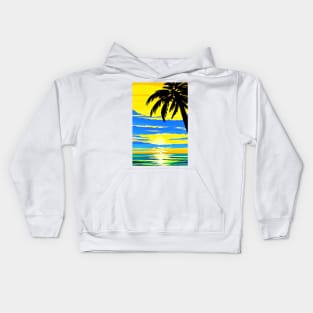 Summer Sunset Palm Tree Shadow Beach Ocean Kids Hoodie